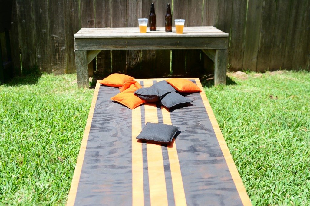 Cornhole board at the backyard
