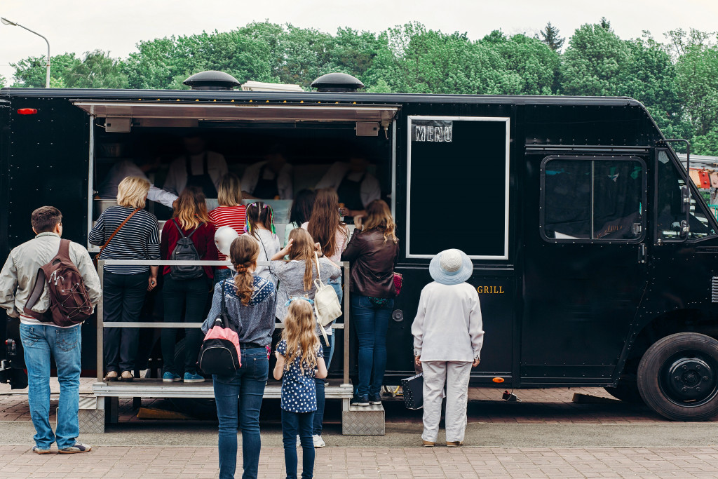 food truck with customers