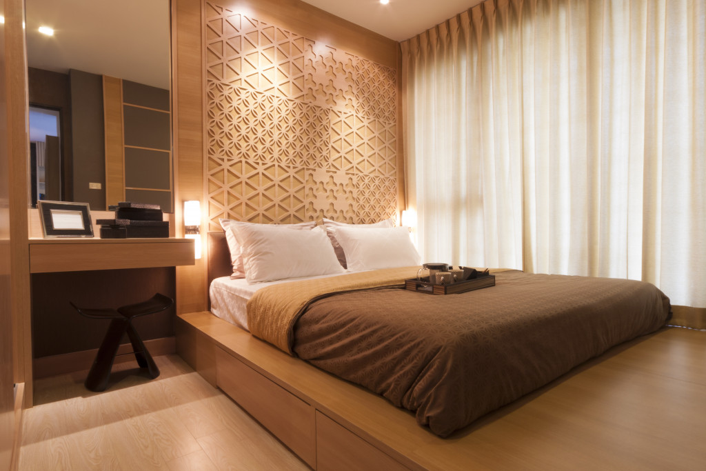 bedroom with brown interiors