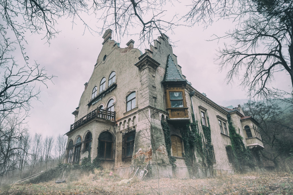 A creepy abandoned mansion in forest