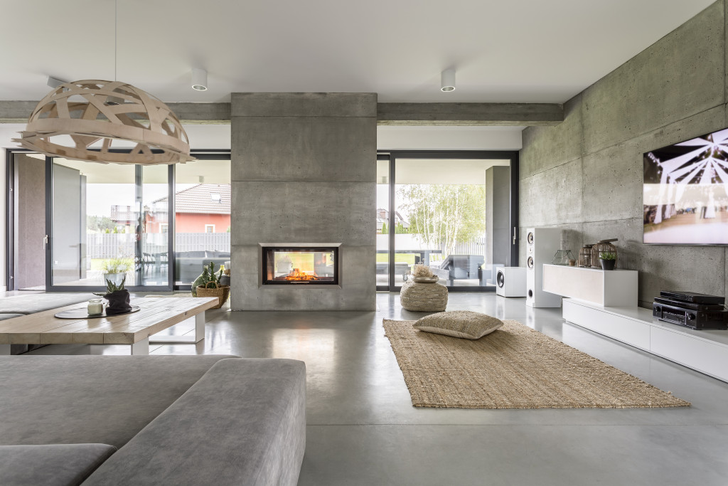 modern minimalist home with fireplace